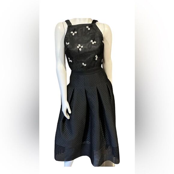 Noir Sachin & Babi Quilted Black Box Pleat Mesh Top Sequin Midi Dress Size 4 - Picture 2 of 16